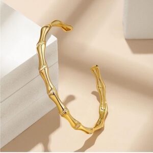 Gold Plated Bamboo Cuff Bangle Bracelet